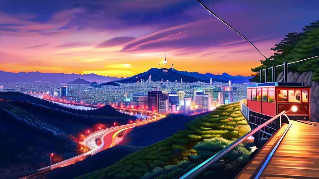 남산 케이블카 운행 시간 및 탑승 안내 (realistic 스타일)