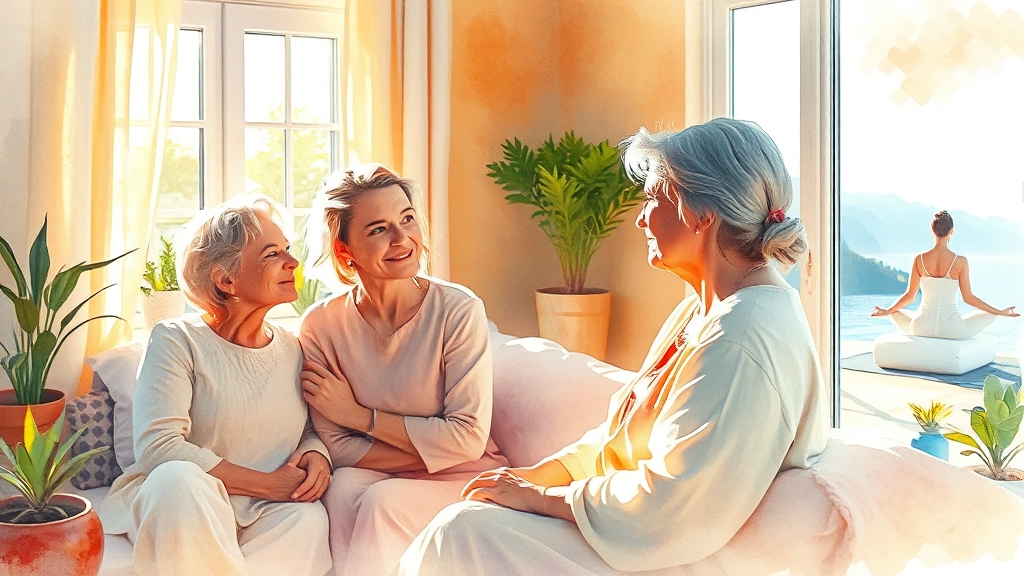 갱년기 증상별 맞춤 관리법 (watercolor 스타일)