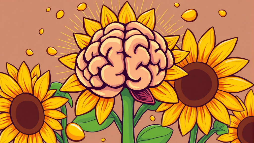 뇌 건강, 해바라기씨의 기대와 진실 (cartoon 스타일)