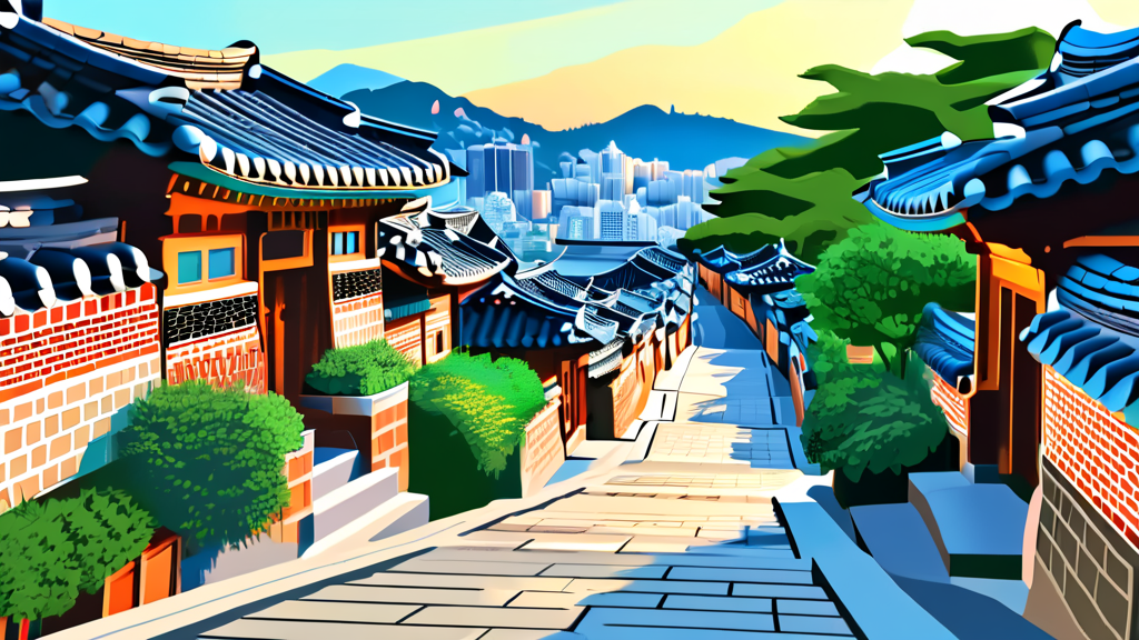 삼청동 돌계단길: 옛 영화 속으로 떠나는 시간 여행 (illustration 스타일)