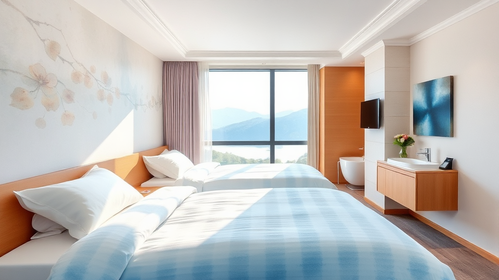 웰파크 호텔 객실: 편안한 휴식을 위한 다양한 선택지 (watercolor 스타일)