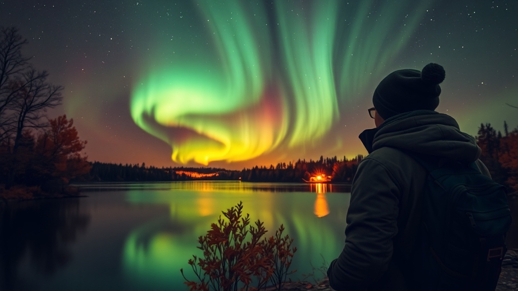 오로라 관측 시기 및 날씨 (realistic 스타일)