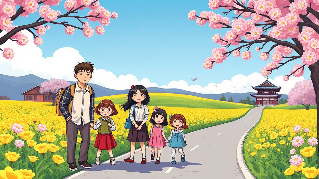 가족, 친구와 함께 즐기는 특별한 나들이 명소 (cartoon 스타일)