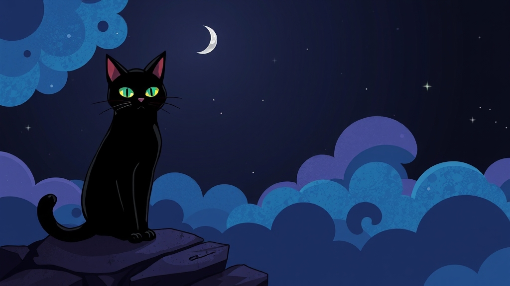 검은 고양이 꿈과 심리 상태 (cartoon 스타일)