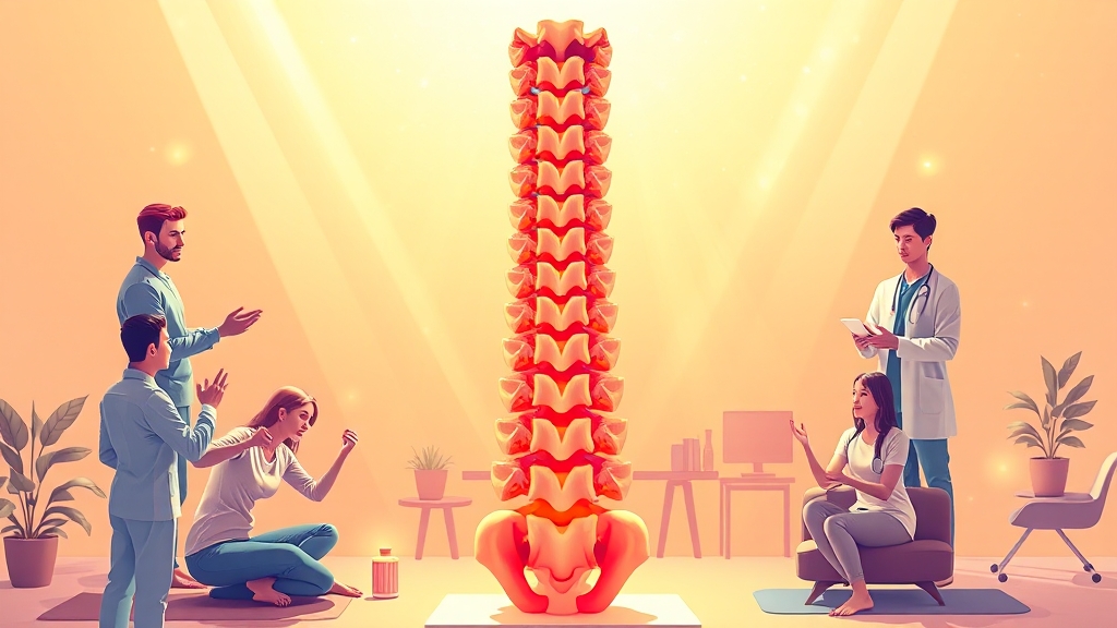 허리통증, 비수술적 치료 옵션 (illustration 스타일)