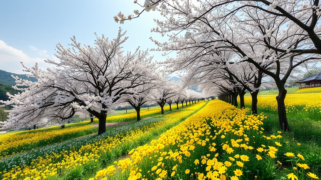 제주도의 숨겨진 벚꽃 명소 탐방 (realistic 스타일)