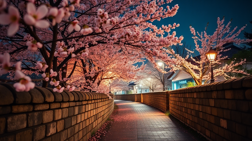 밤을 밝히는 대릉원 돌담길의 황홀한 야경 (realistic 스타일)