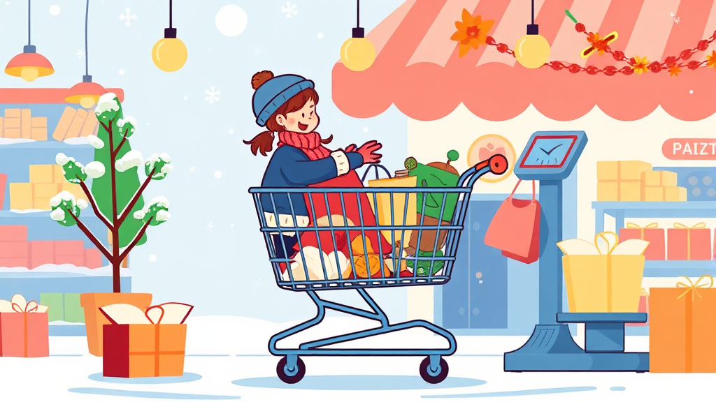 과소비 방지: 계획적인 장바구니 전략 (cartoon 스타일)