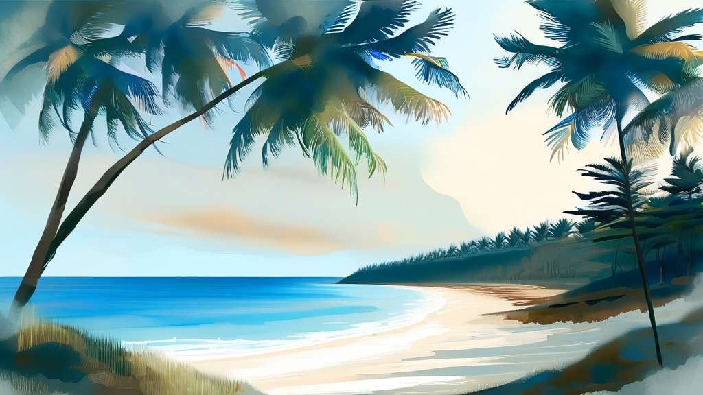 증도 해수욕장 비교: 짱뚱어 vs 우전 (watercolor 스타일)