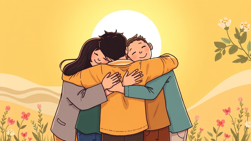 가족 및 사회적 지원의 중요성 (cartoon 스타일)