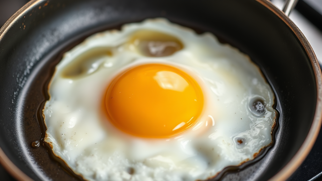 완벽한 반숙/완숙 계란 후라이 만들기: 온도와 시간 조절의 기술 (realistic 스타일)