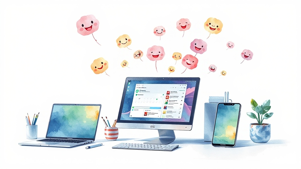 PC 카톡, 스마트하게 활용하세요! (watercolor 스타일)