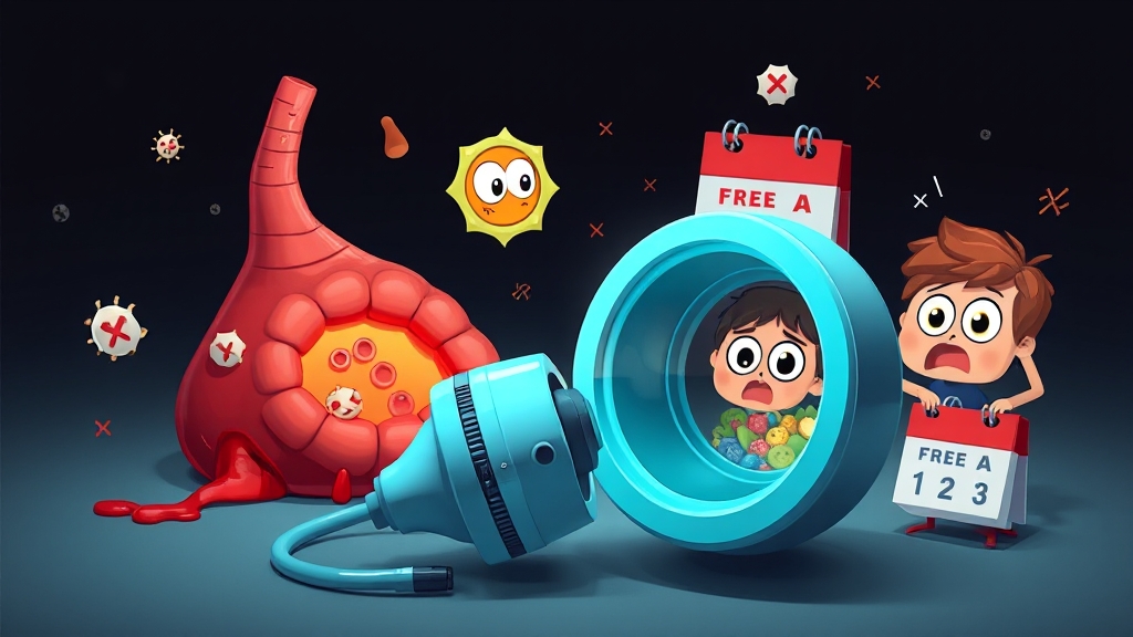 대장암 위험 요인 및 초기 증상 (cartoon 스타일)