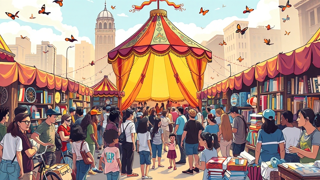 벼룩시장에서의 성공적인 경험 공유 (cartoon 스타일)