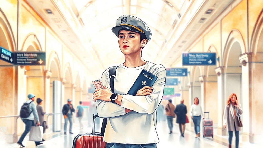 여행지별 공항 이동 & 입국 절차 (watercolor 스타일)