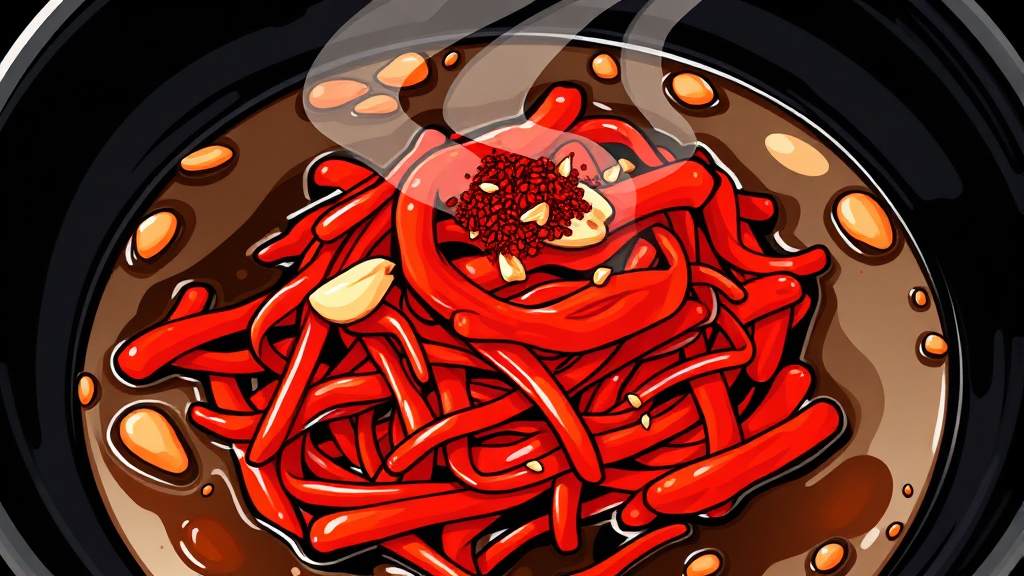 김치 볶음: 깊은 맛의 시작 (illustration 스타일)