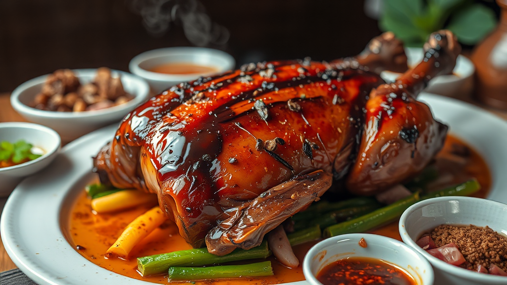 오리고기 품질 및 양념 분석 (realistic 스타일)