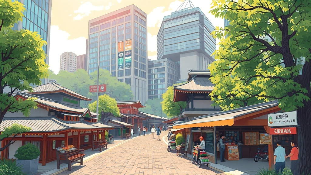 하카타역 주변 명소 탐방 (illustration 스타일)