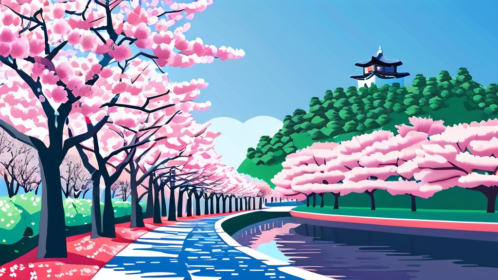 서울의 대표적인 벚꽃 명소 5곳 (cartoon 스타일)