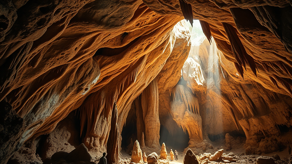 성류굴의 탄생: 수억 년의 시간 속에 빚어진 보물 (realistic 스타일)