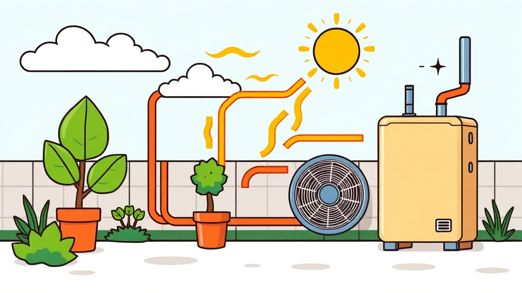 히트펌프 기술의 핵심 원리 (cartoon 스타일)