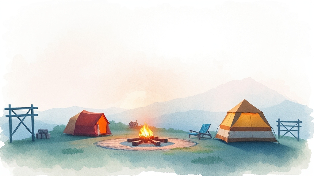 캠핑장 시설 및 편의시설 (watercolor 스타일)