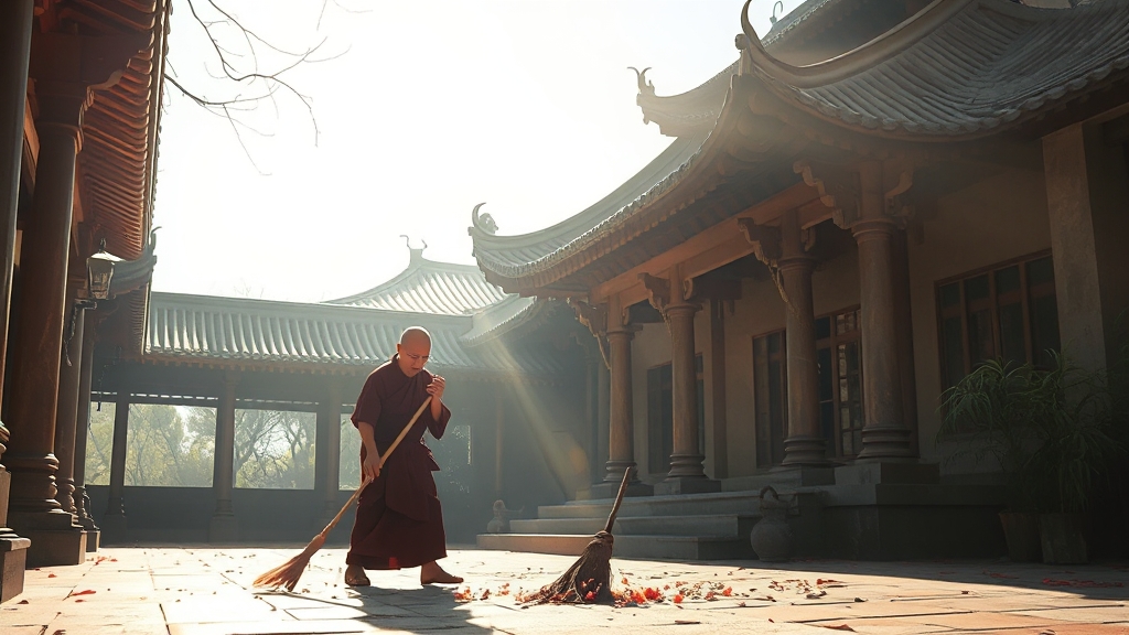 스님의 청소법: 마음을 비우는 기술 (realistic 스타일)