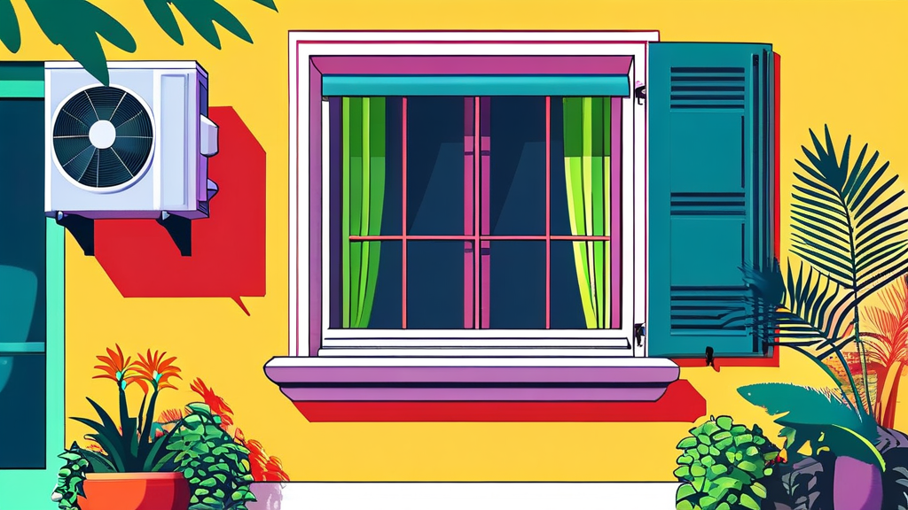 창문 단속과 햇빛 차단으로 냉방 효율 높이기 (cartoon 스타일)