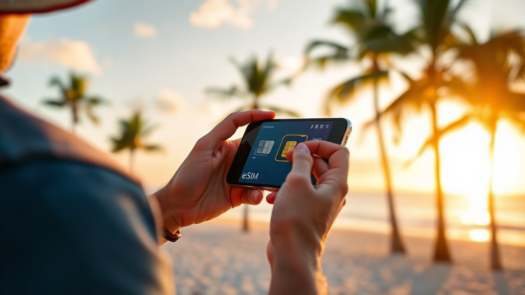 e-SIM 사용 시 장점 및 유의사항 (realistic 스타일)