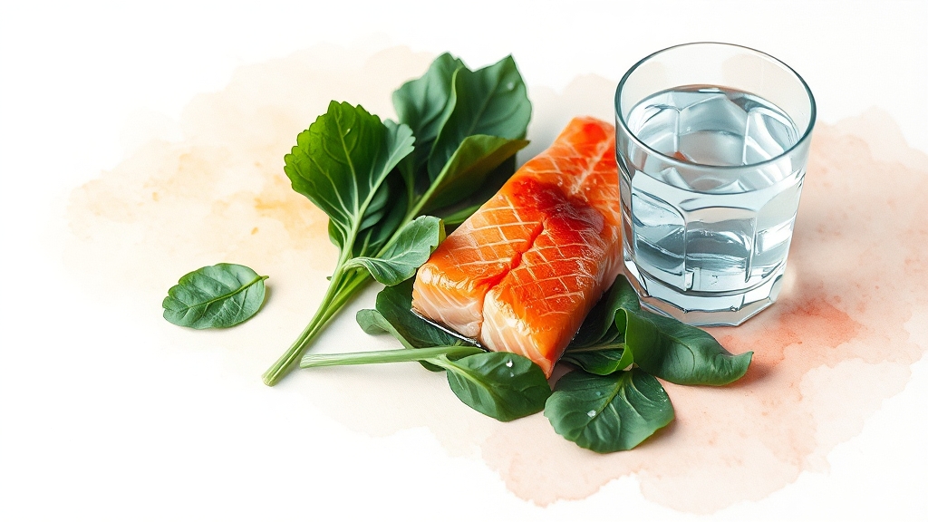 야간뇨 완화, 도움되는 식품 (watercolor 스타일)