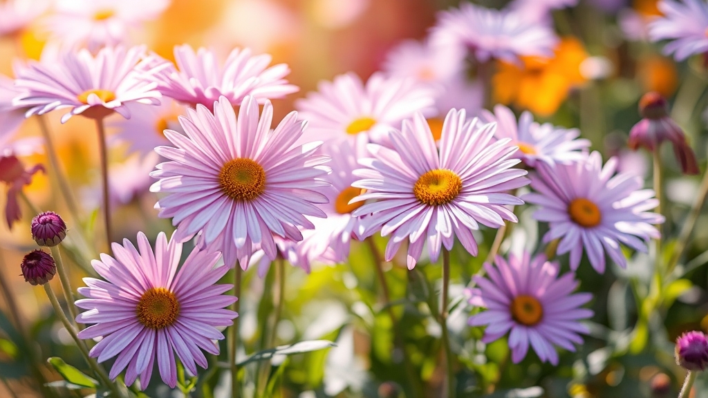 아스타 국화: 특징 및 재배 방법 (watercolor 스타일)