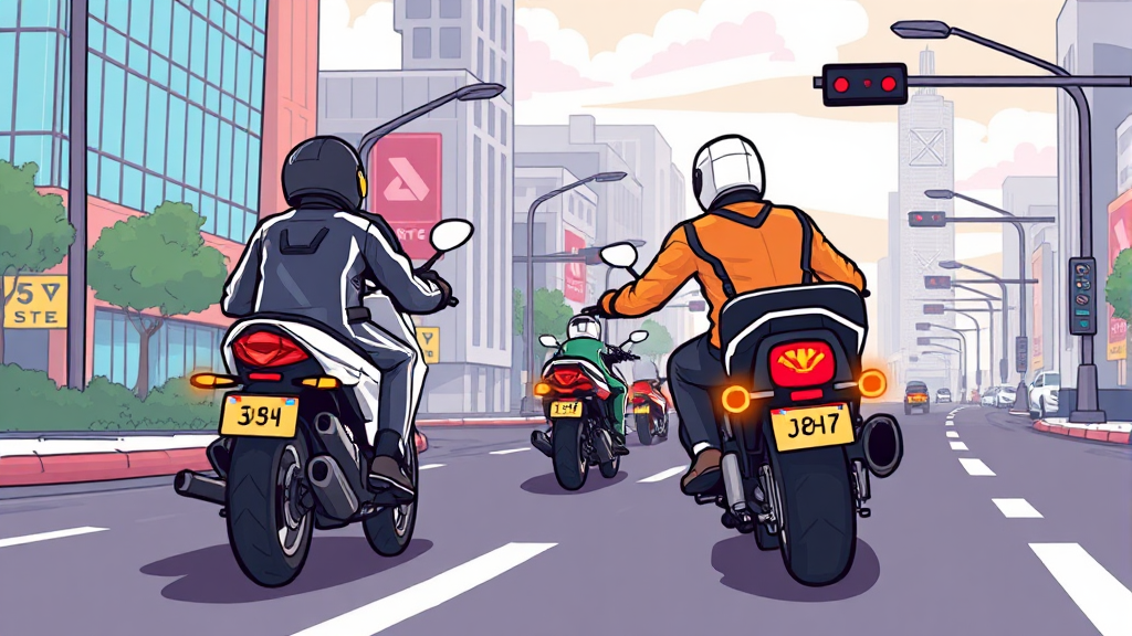 후면 단속 카메라 도입과 이륜차 운행 (cartoon 스타일)
