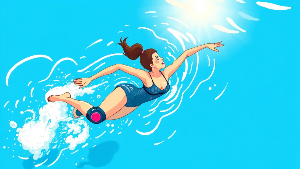 수영 시 무릎 통증 완화를 위한 자세 및 기술 (illustration 스타일)