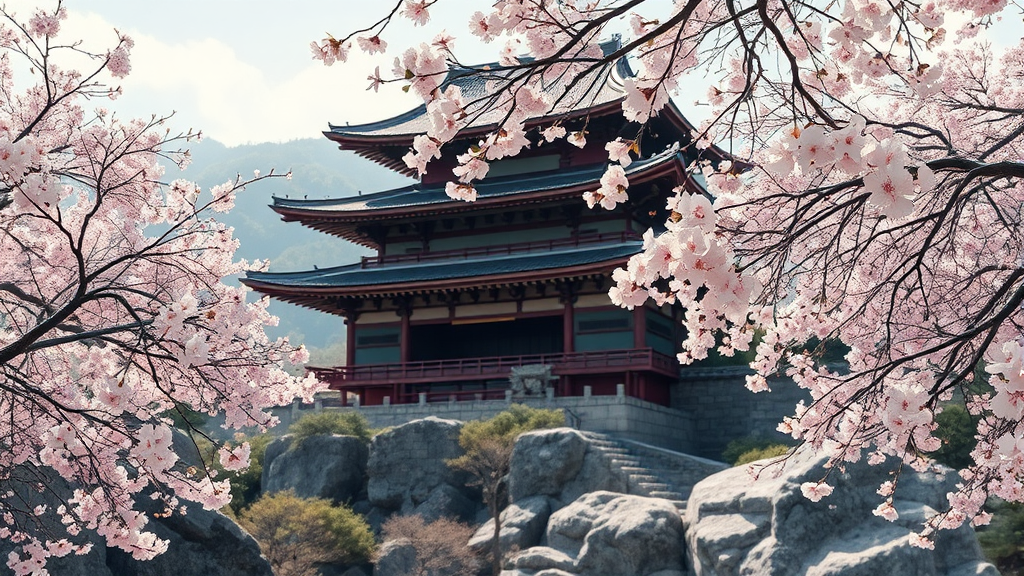 벚꽃의 기원과 역사적 배경 (realistic 스타일)