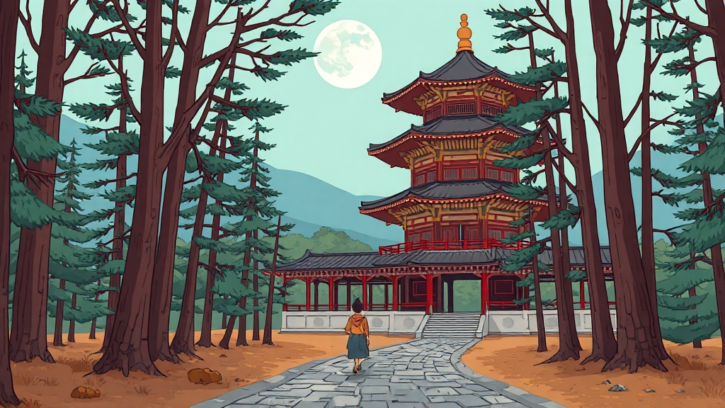 역사와 문화가 숨쉬는 월정사 (cartoon 스타일)