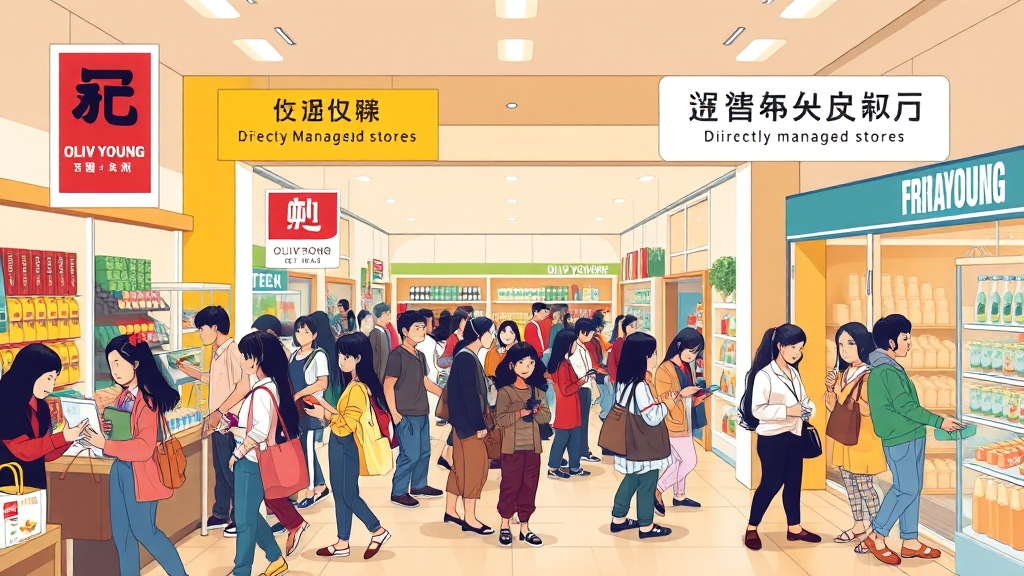 직영점 vs 가맹점, 사용 가능 여부 (cartoon 스타일)