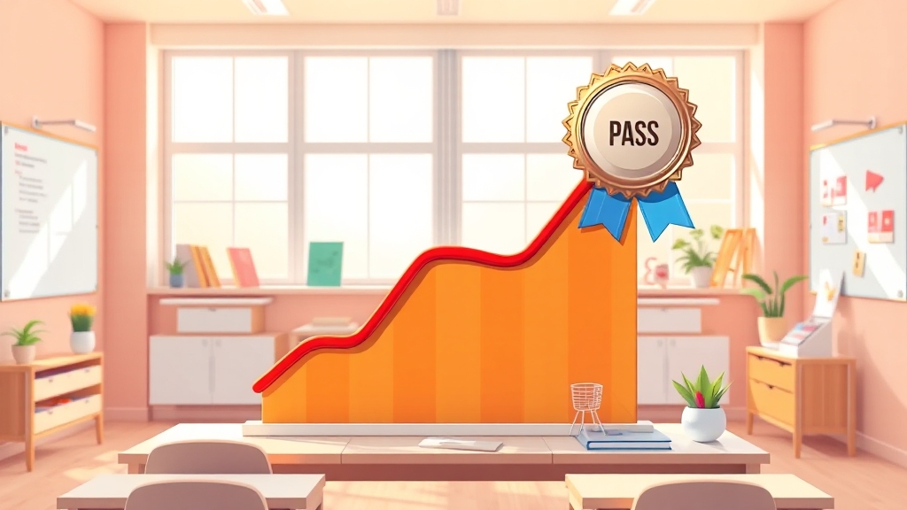 합격률 및 학습 전략 (cartoon 스타일)