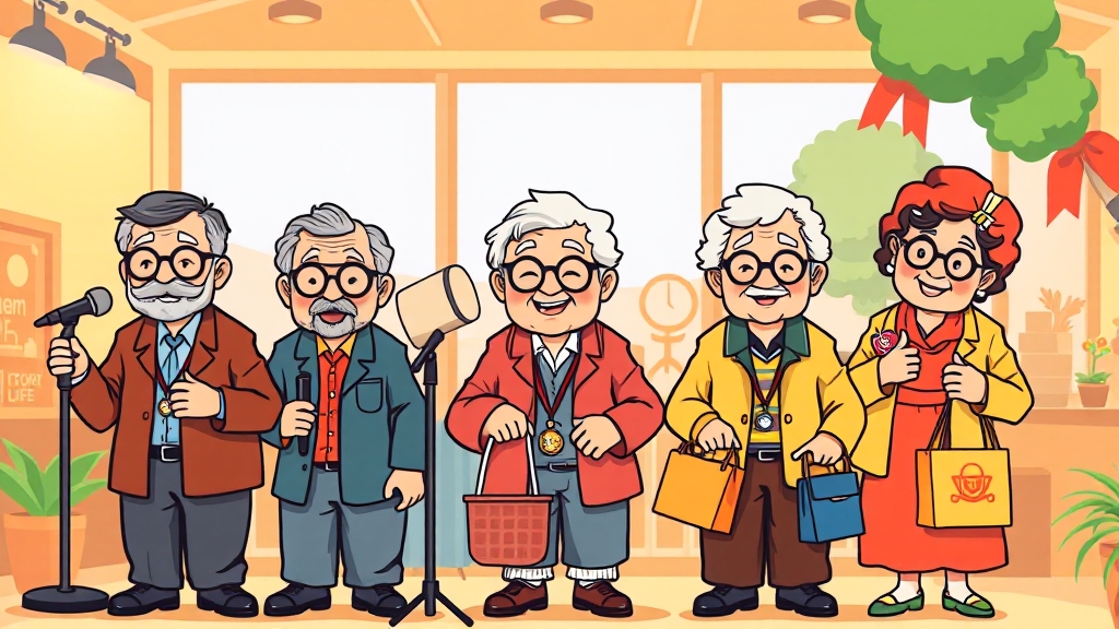 노인일자리 유형별 정보 (cartoon 스타일)