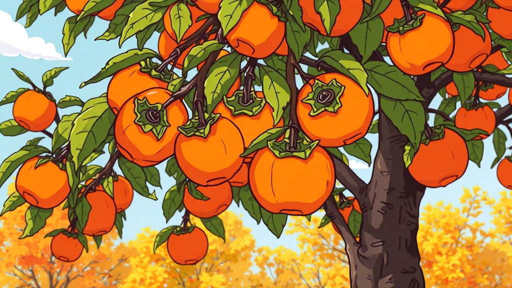 대봉감 개심형 가지치기 (cartoon 스타일)