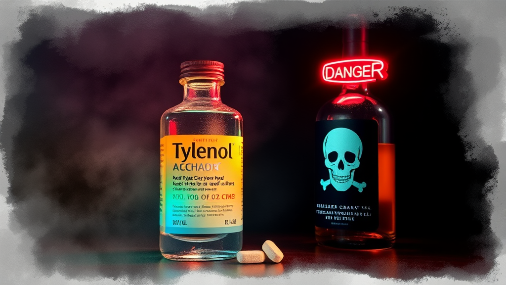 타이레놀 + 알코올 위험성 (watercolor 스타일)