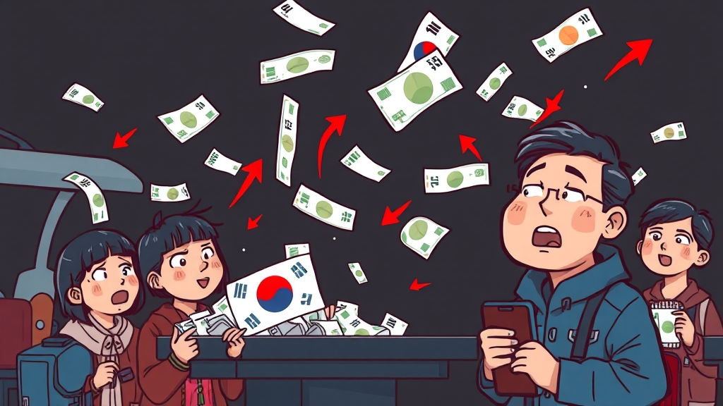 원화 가치 하락, 자본 유출 심화? (cartoon 스타일)