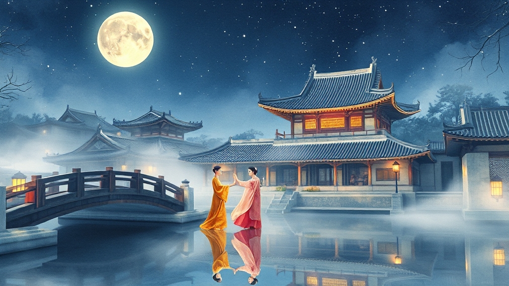 달빛 아래 펼쳐지는 환상적인 코스 (watercolor 스타일)
