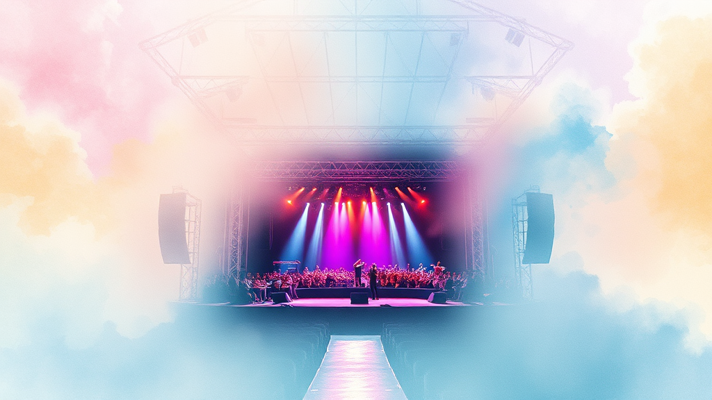 콘서트 현장 즐기기: MD 구매부터 좌석 입장까지 (watercolor 스타일)