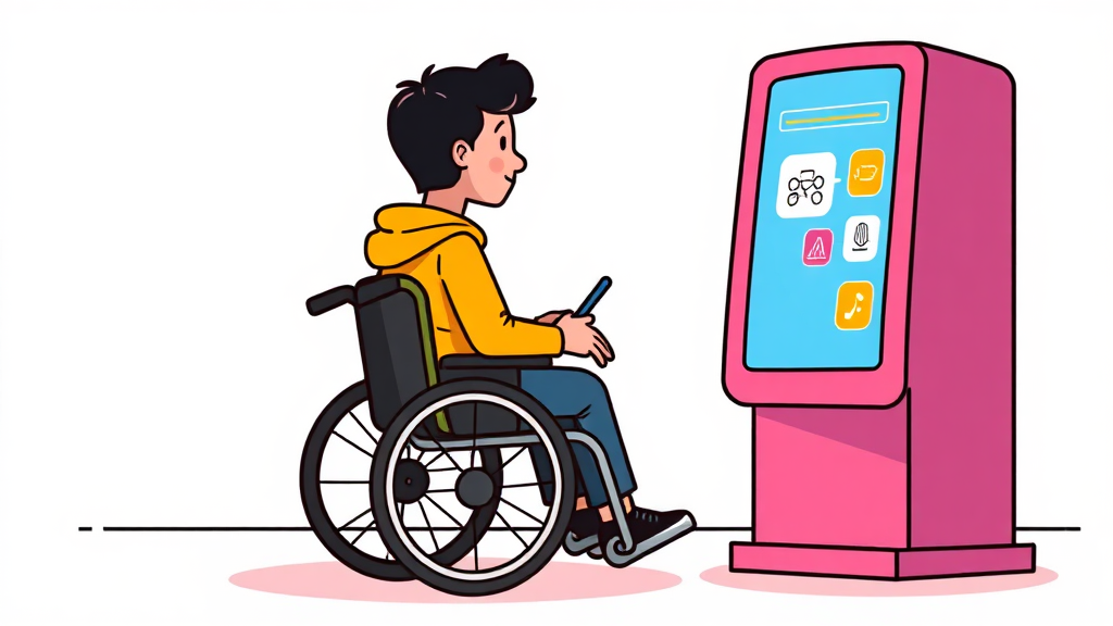 배리어프리 키오스크 주요 기능 (cartoon 스타일)