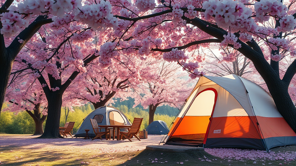 벚꽃 캠핑장 사이트 추천 및 배치도 분석 (realistic 스타일)