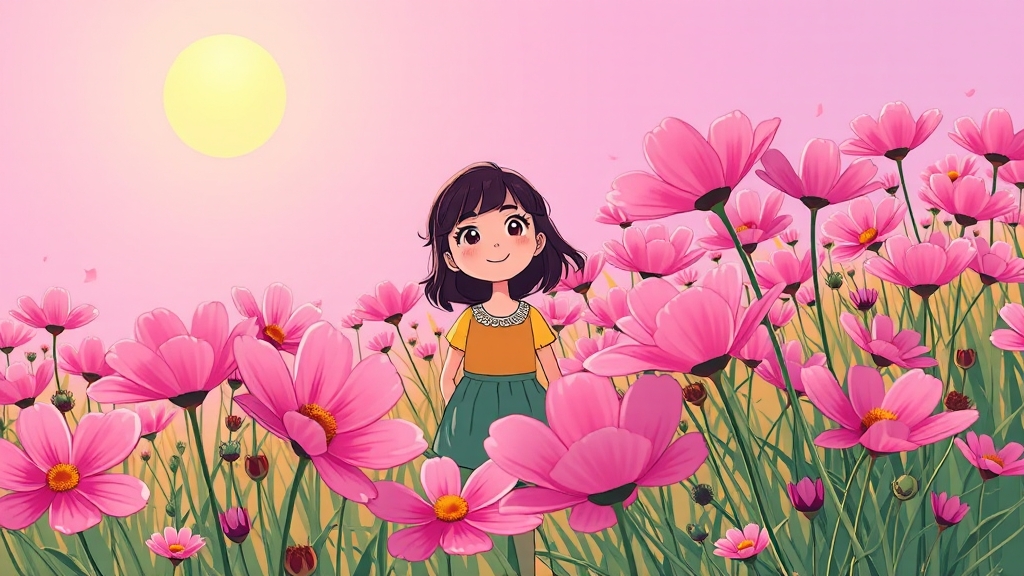 코스모스: 순정의 의미와 선물 (cartoon 스타일)