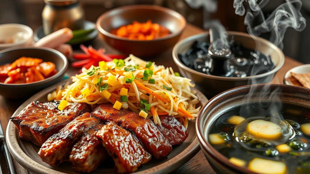 푸짐한 기본 반찬 구성 (realistic 스타일)