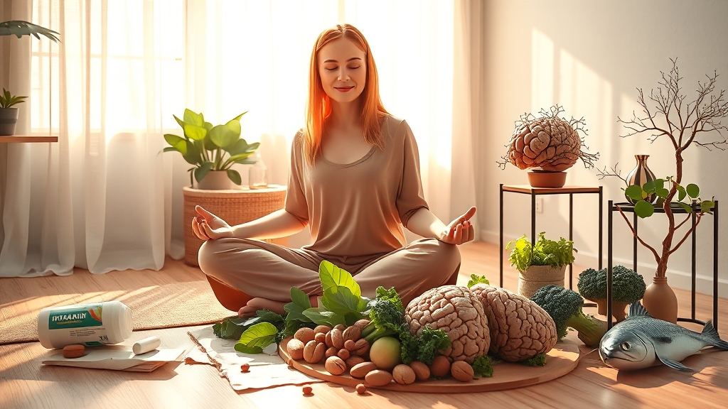 뒷골 통증 완화 영양제 및 음식 (realistic 스타일)