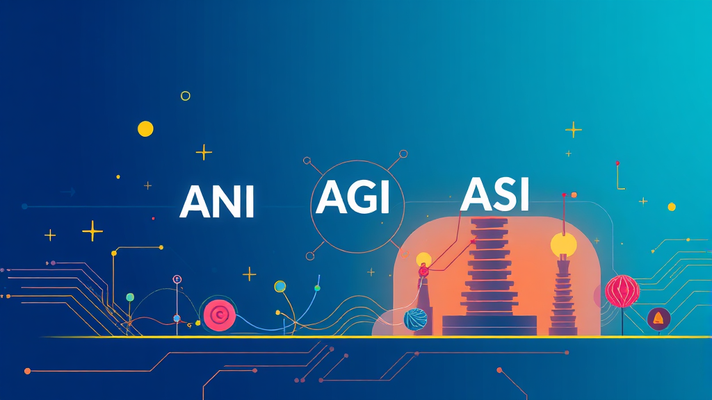 AGI 완벽 분석: 인공지능 A to Z 7 인공지능 레벨: ANI, AGI, ASI (illustration 스타일)