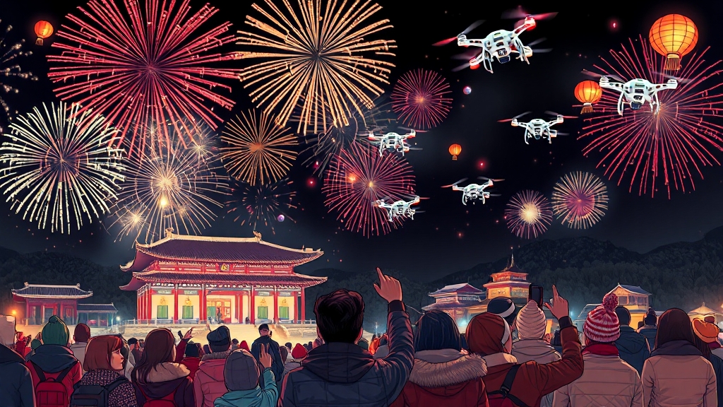 밤하늘을 수놓는 쇼 (illustration 스타일)